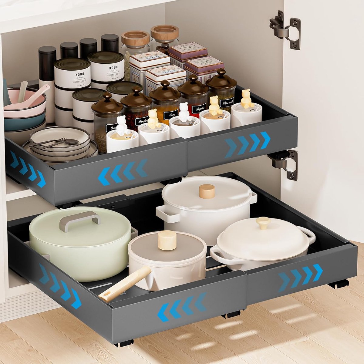 Telescopische lade, 2 stuks, uittrekbaar, voor keuken, plank, kast, keuken, lade, uittrekbaar, ladeorganizer (52-32 x - ShopVlot