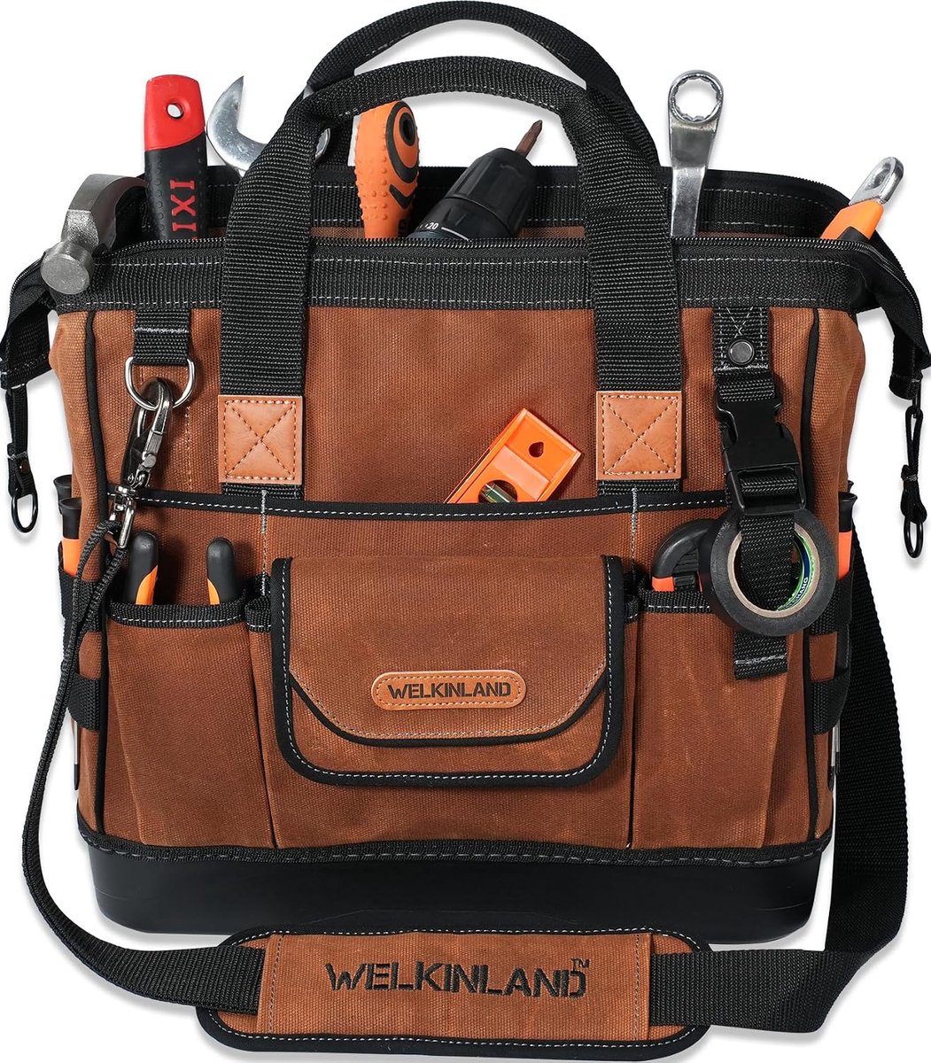 WELKINLAND 22-Pockets Hard Bottom Tool Bag, 14-Inch Electrician Tool Bag - ShopVlot