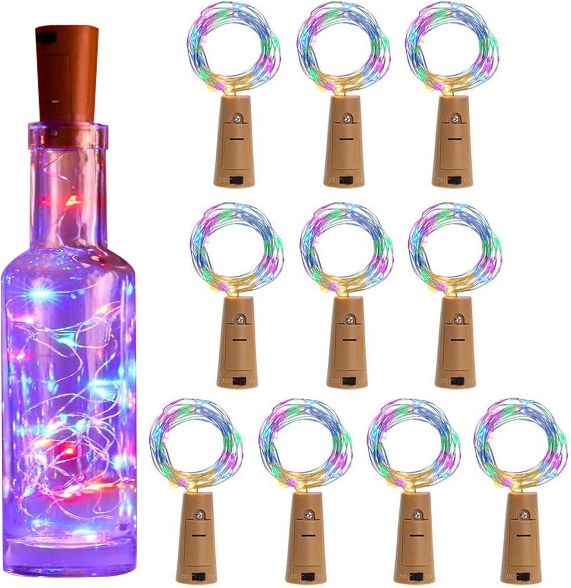 Koboko LED bottle light, cork bottle fairy lights (coloured, 10 pieces, 2M 20LED) - ShopVlot