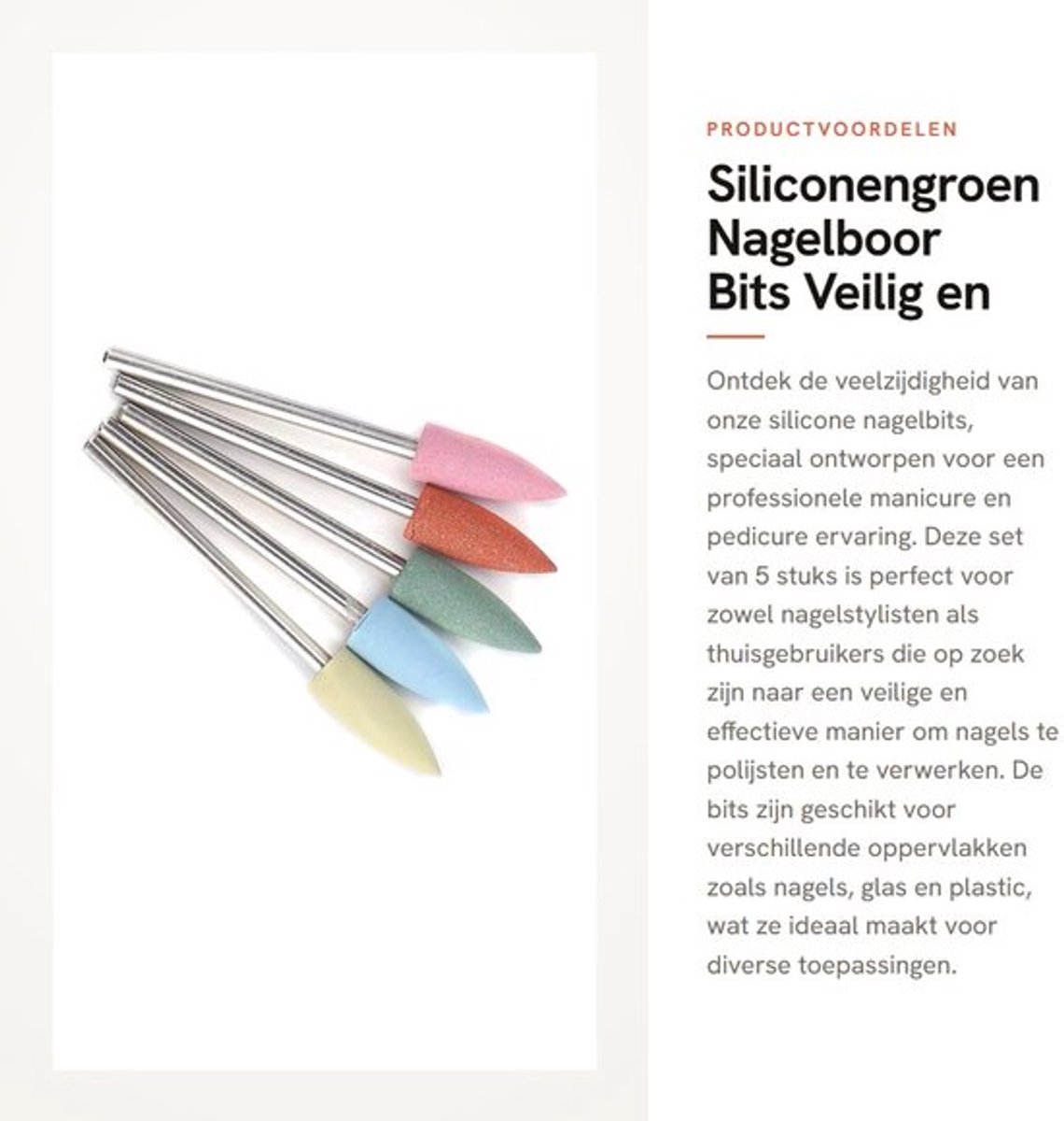 Nagelboor Set 5 Stuks - Siliconen Rubber Bit - Polijsten - Slijpeffect - Gebruiksvriendelijk - Diameter 2,35 mm - Nagelbits