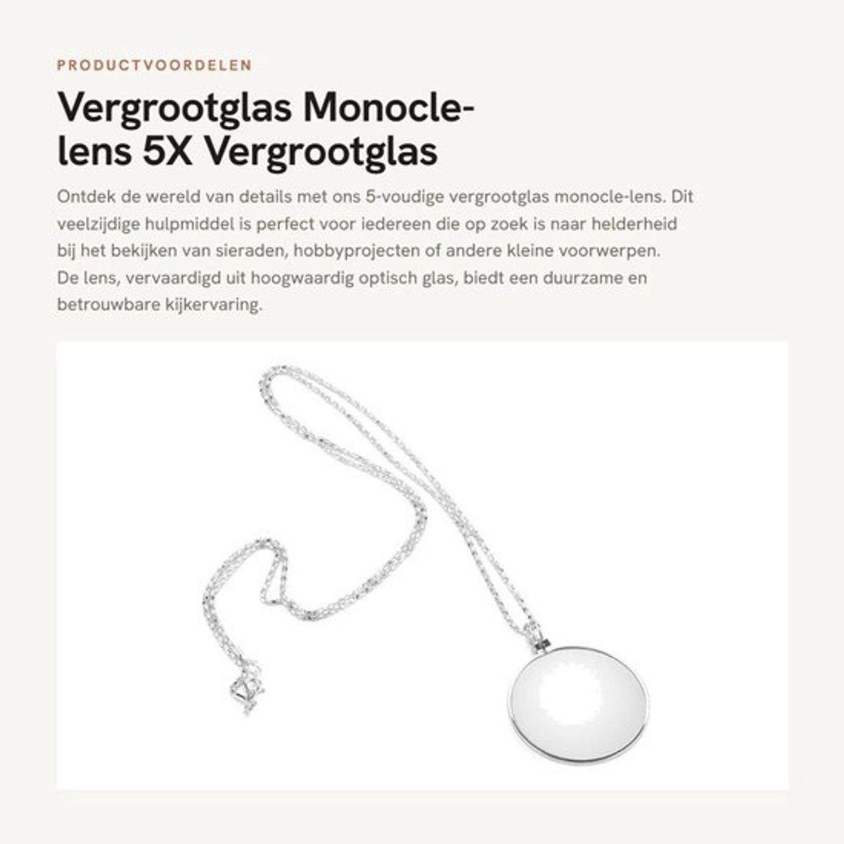 Vergrootglas 5X - Monocle-lens - Ketting - Zinklegering - Duurzaam - Draagbaar formaat - Loep