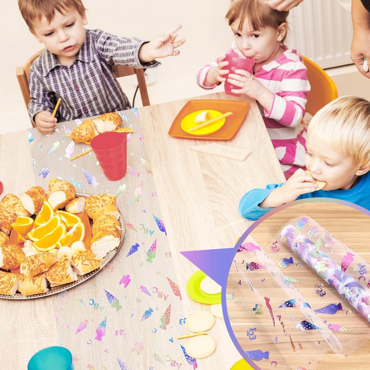 Tafelkleed 6m x 28cm - Eerste schooldag - 123 ABC & regenboog - Flexibel en duurzaam - ShopVlot