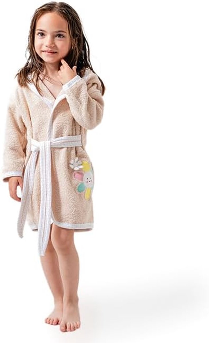 Ankibaby Children's Bathrobe with Floral Pattern, 100% Cotton, Soft Bathrobe with Hood for Girls with Sewn-on Belt and - ShopVlot