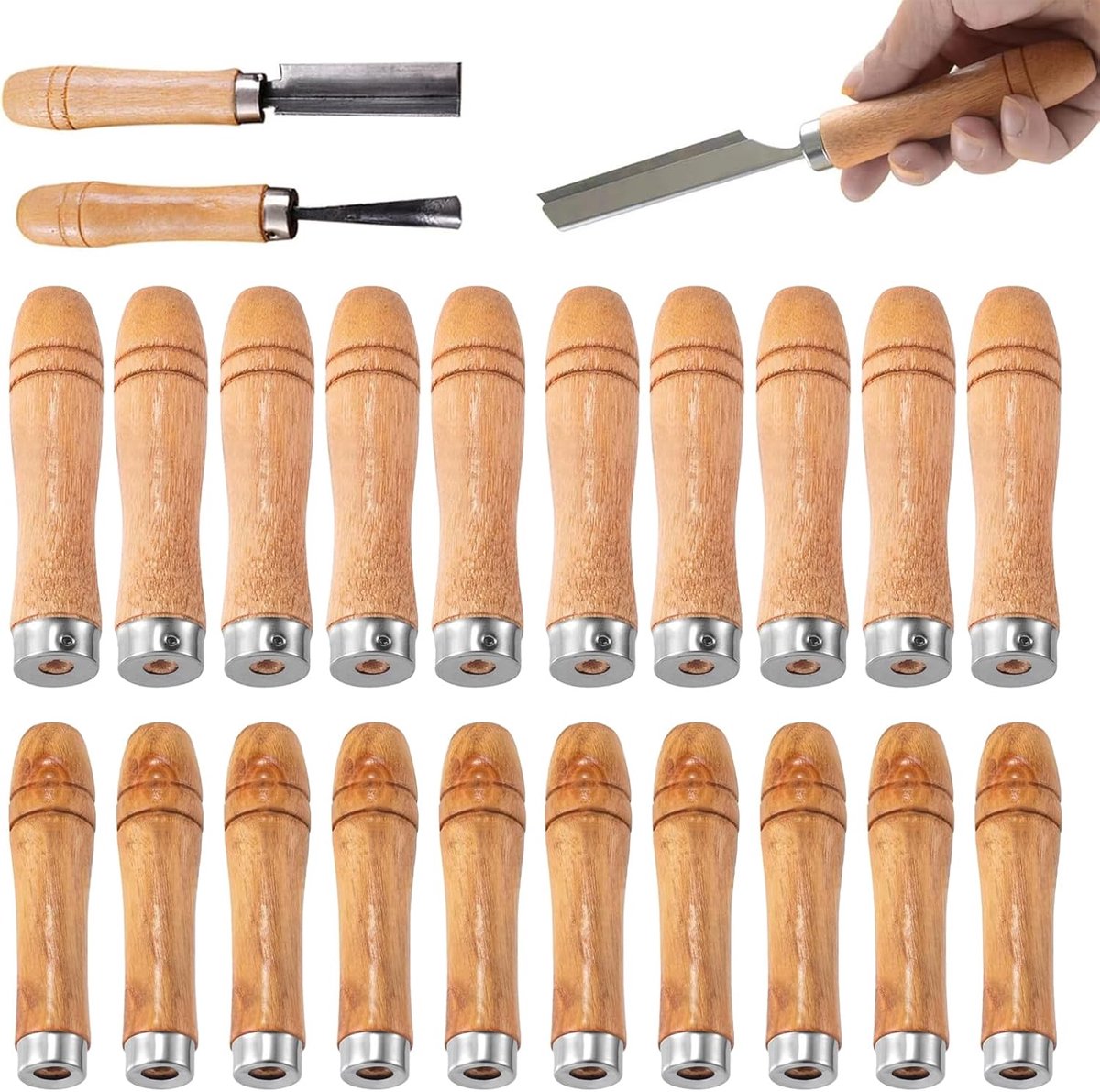 Houten vijlhandvatten - 20 stuks vervangende handvatten - Sterke metalen kraag - Ergonomische grip voor metaalbewerking - ShopVlot