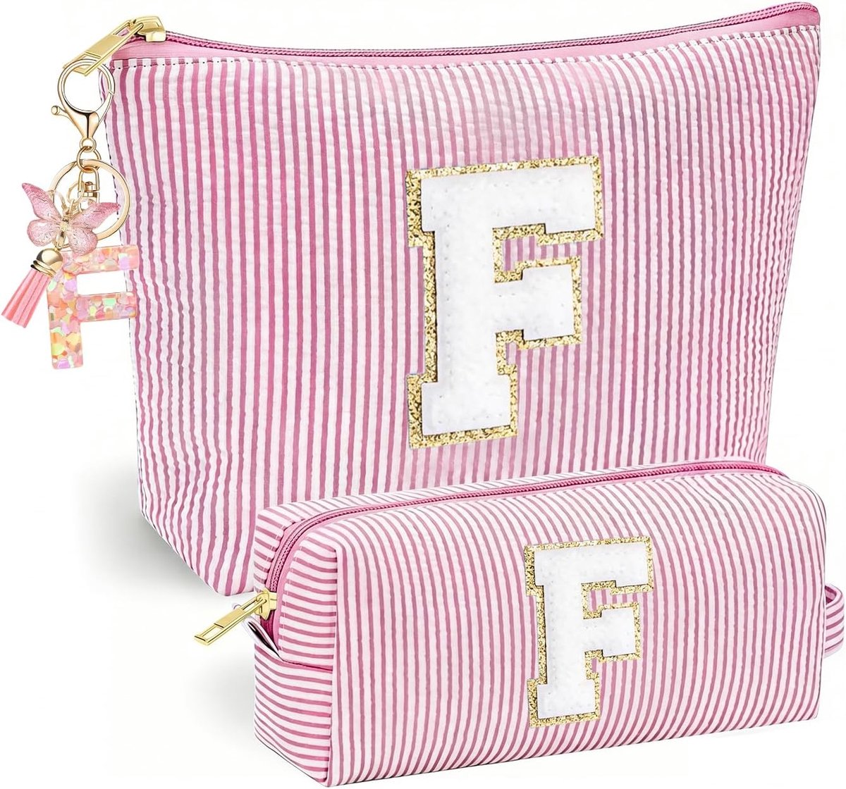 Make-uptas gepersonaliseerd - Roze - Vlinderkwast-sleutelhanger - Unieke stijl voor meisjes - ShopVlot