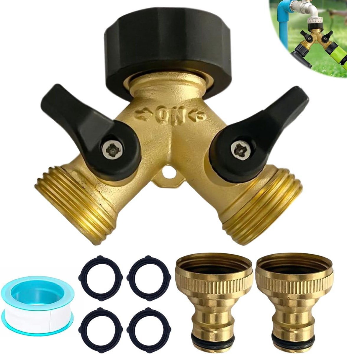 Y-distributor 2 weg 3/4 inch - messing - met rubberen afdichtringen - ideaal voor tuin en huis - ShopVlot