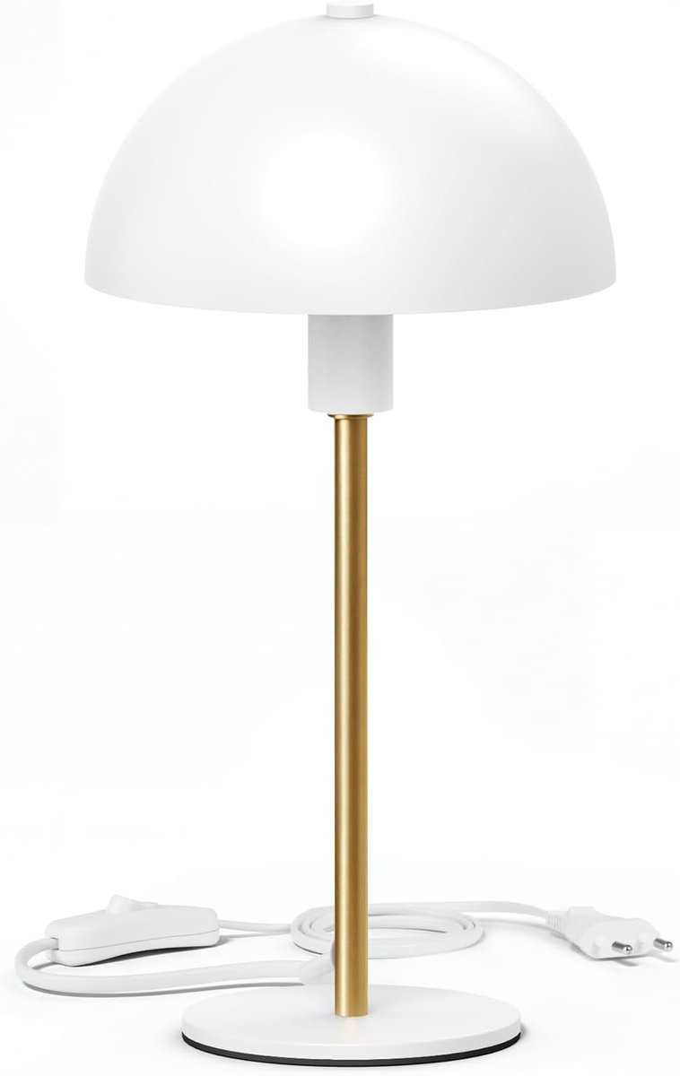 Tafellamp E14 - Metaal lampenkap - Mat wit - Elegant voor slaapkamer - ShopVlot