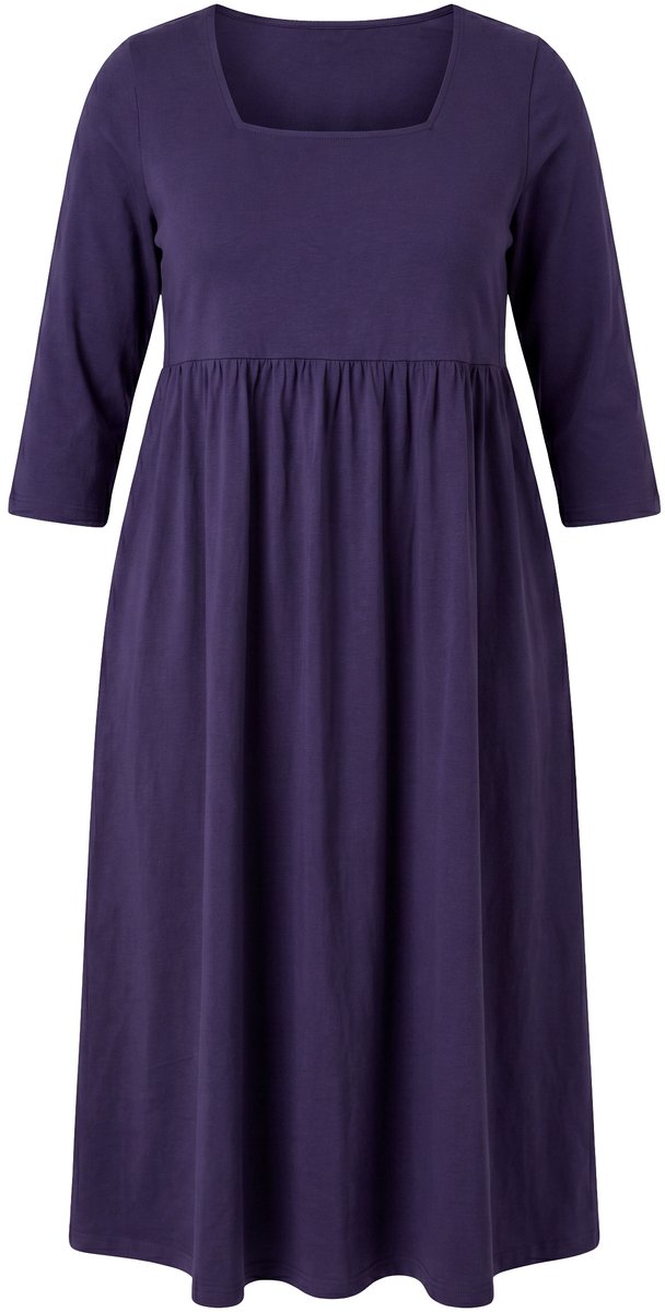 Ulla Popken - Dames - Jersey jurk A-lijn carréhals 3/4-mouw - Donker bes - Maat 50+