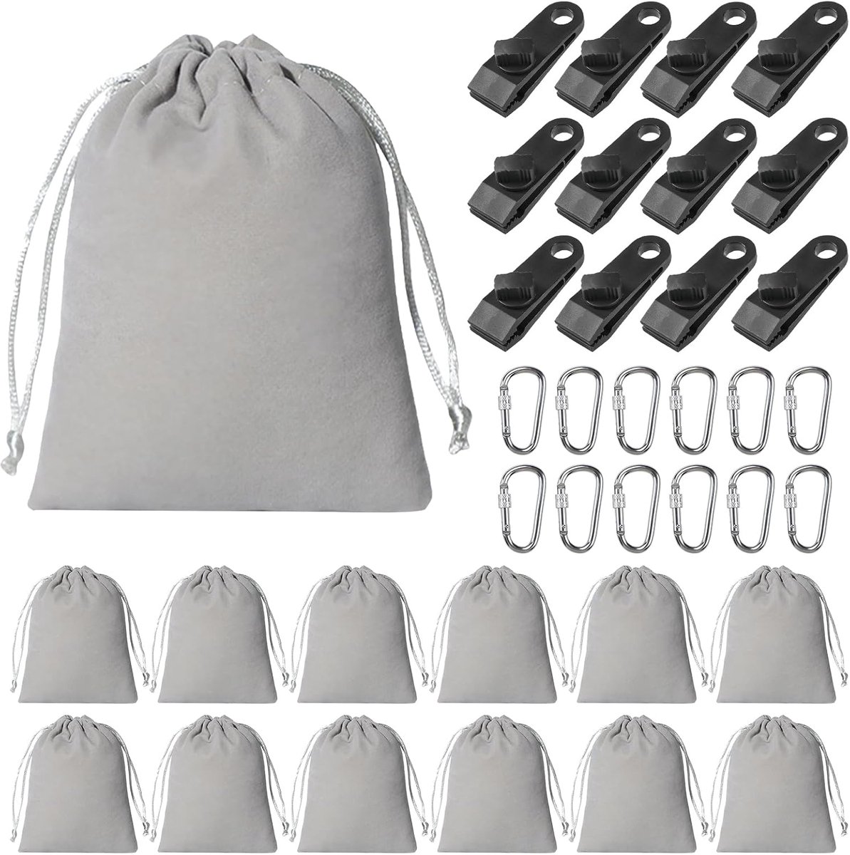 Draagbare gewichtstas set 20 x 25 cm - 12 karabijnhaken en clips - eenvoudig te vullen voor tenten en camping - ShopVlot