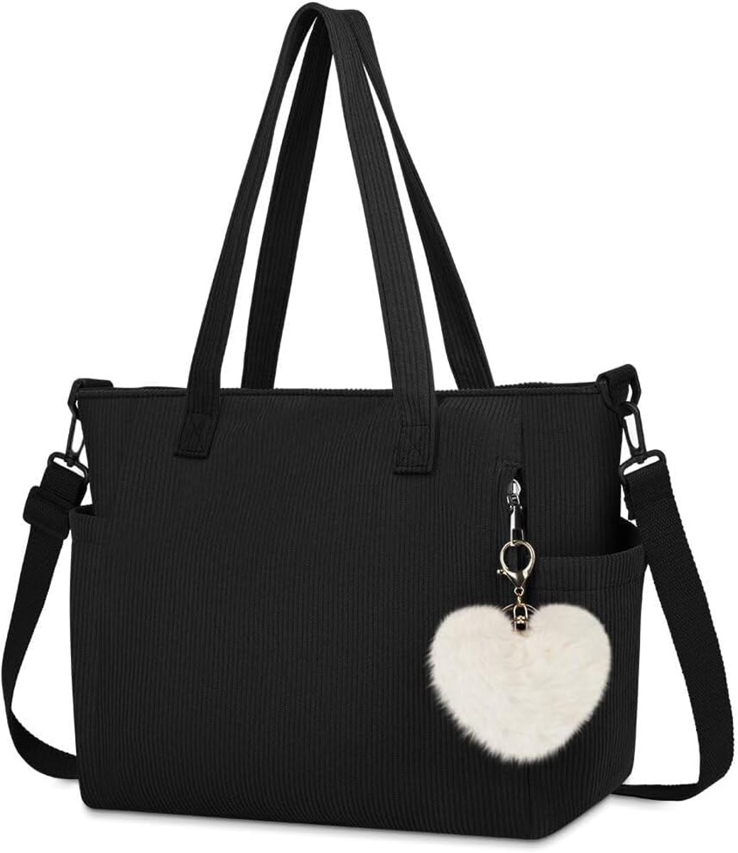 Tote tas met grote capaciteit - corduroy - met pluche charme - ideaal voor school en werk - ShopVlot