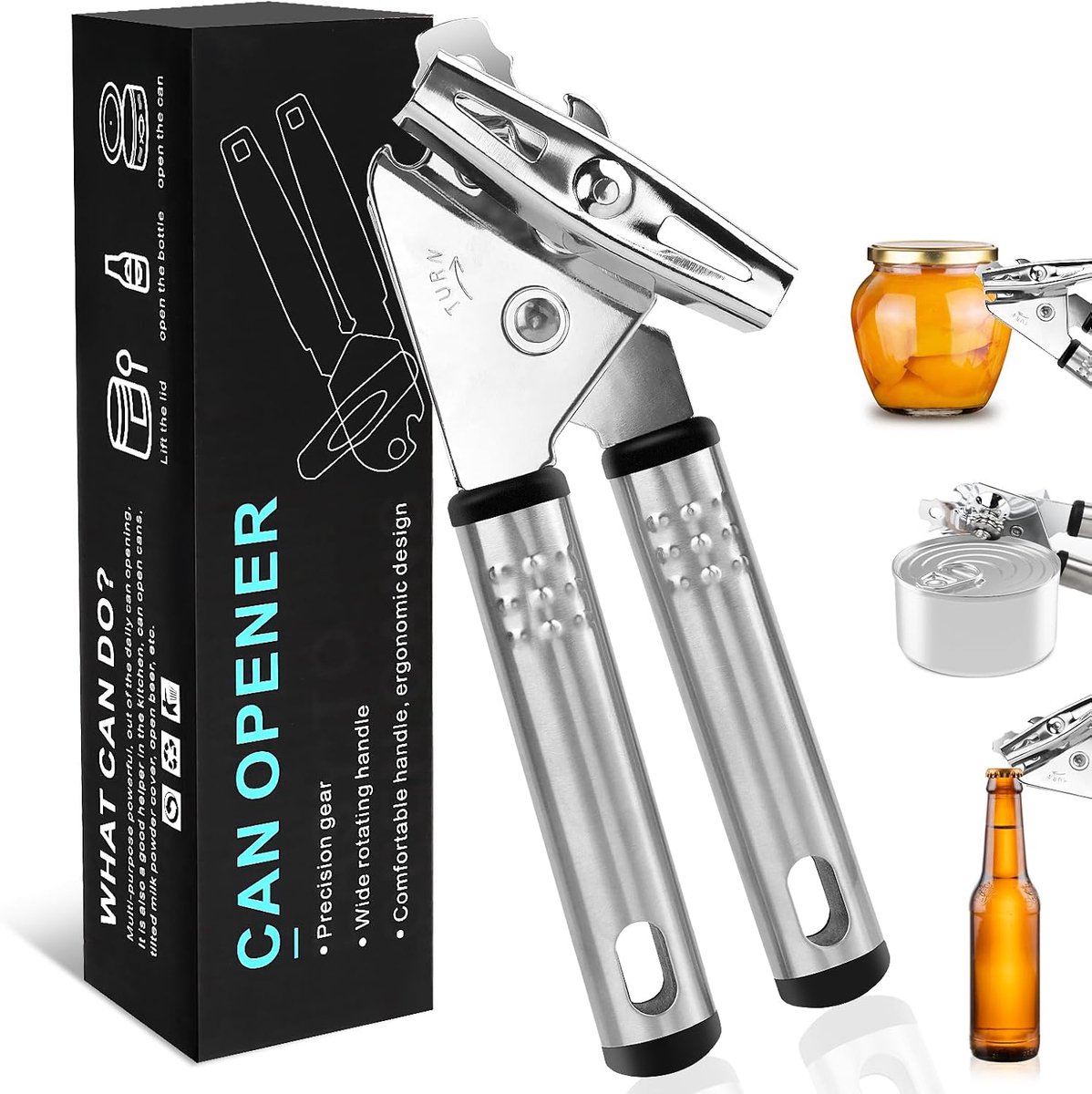 Handmatige blikopener 3-in-1 - roestvrij staal - multifunctionele flesopener - ideaal voor avontuurlijke etentjes - ShopVlot