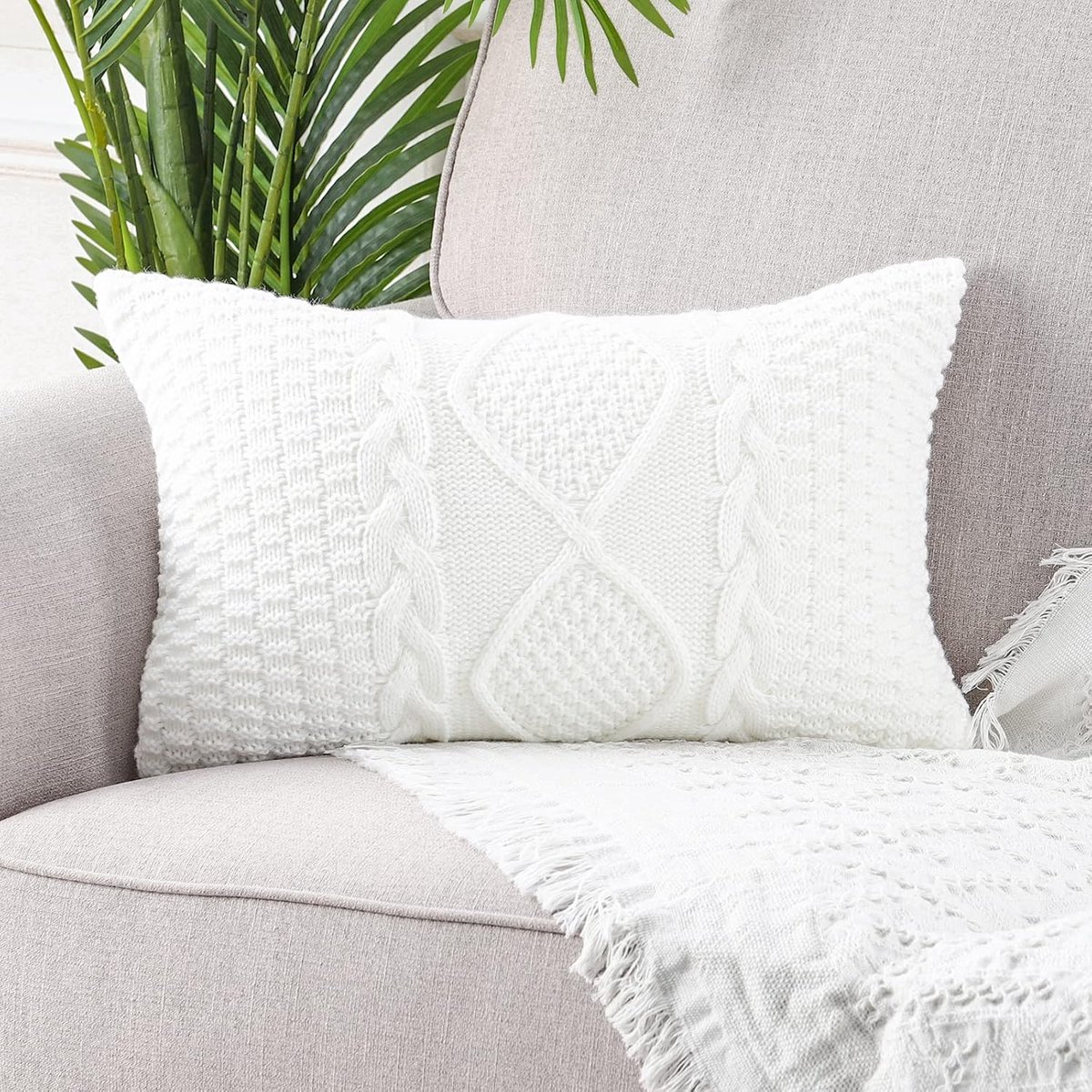 Decoratieve Kussenhoezen 30 x 50 cm - Gebreide Katoenen Witte Kussens - Luxe en Modern - Ideaal voor Sofa - ShopVlot