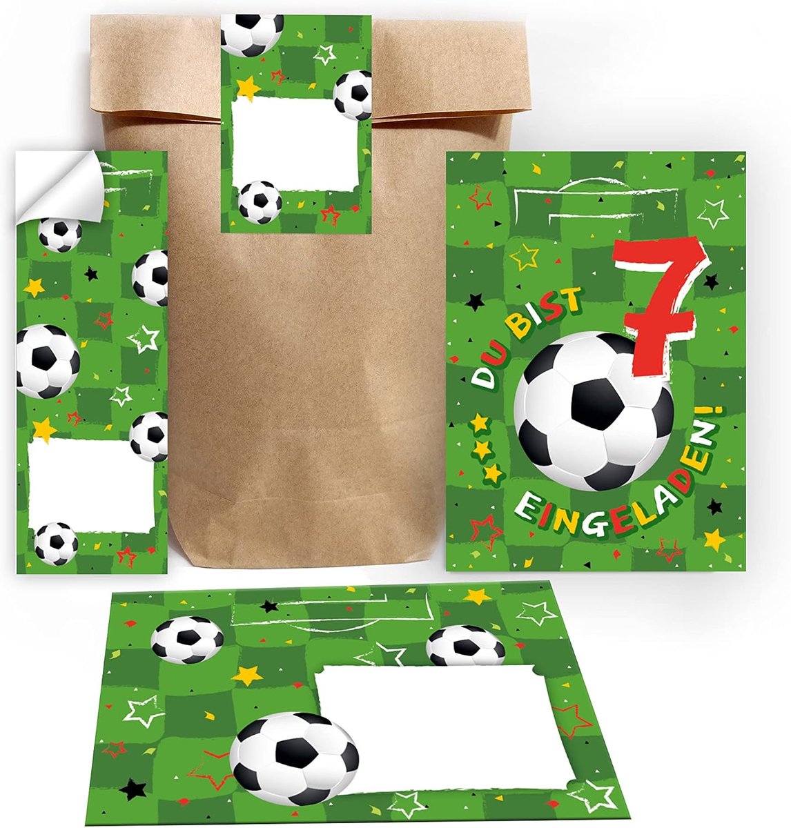 uitnodigingskaarten 7e verjaardag jongen voetbal - inclusief enveloppen en stickers - modern ontwerp - ShopVlot