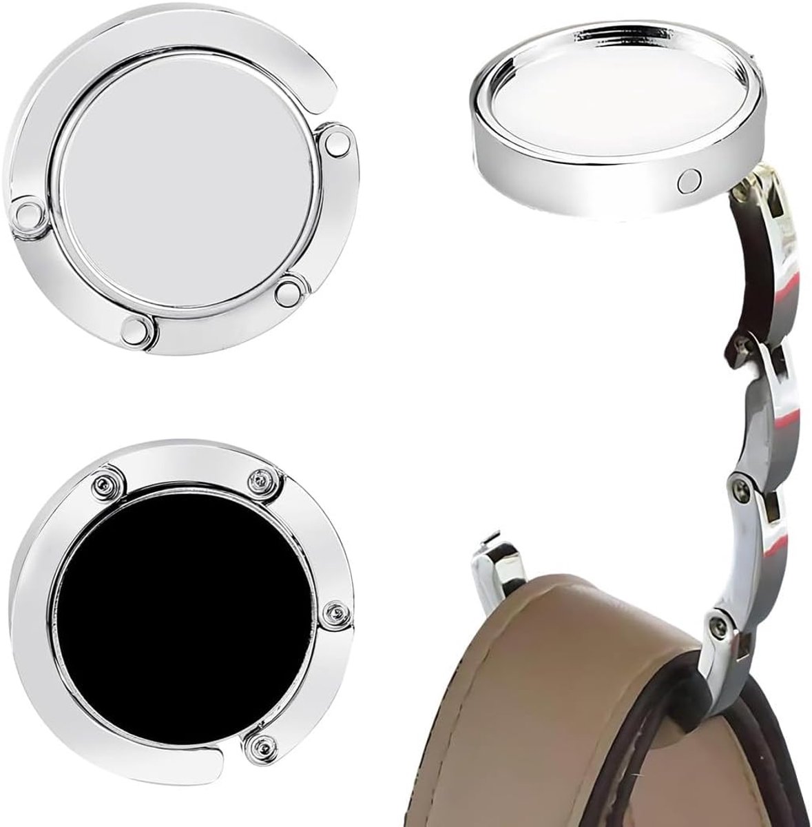 Handtashouder, 2 stuks, draagbaar, opvouwbaar, van metaal, zwart en wit, diameter 3,4 cm, voor tafel, stoel, kantoor - ShopVlot