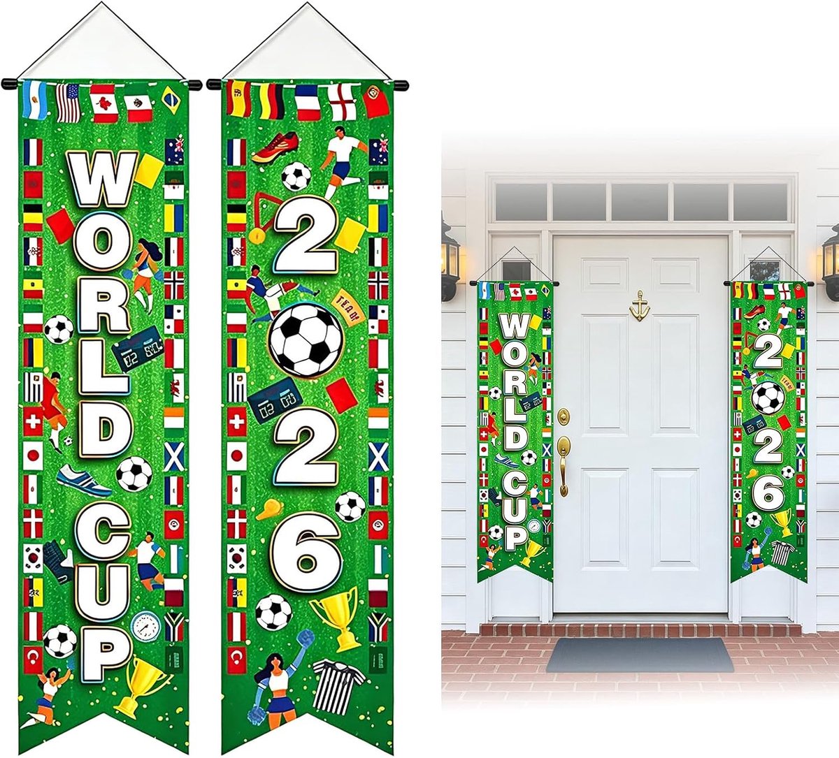 Set of 2 Hanging Door Banners for Football World Cup 2026 for World Football Fans 2026 Football Decoration World Cup - ShopVlot