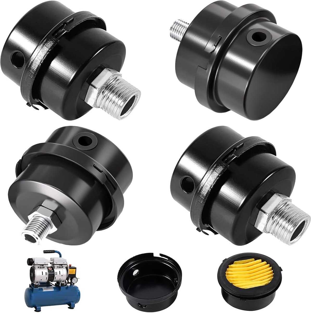 4 stuks luchtcompressor geluiddemper filter, 1/2 inch PT 20 mm schroefdraad, luchtcompressor, geluiddemper, voor - ShopVlot