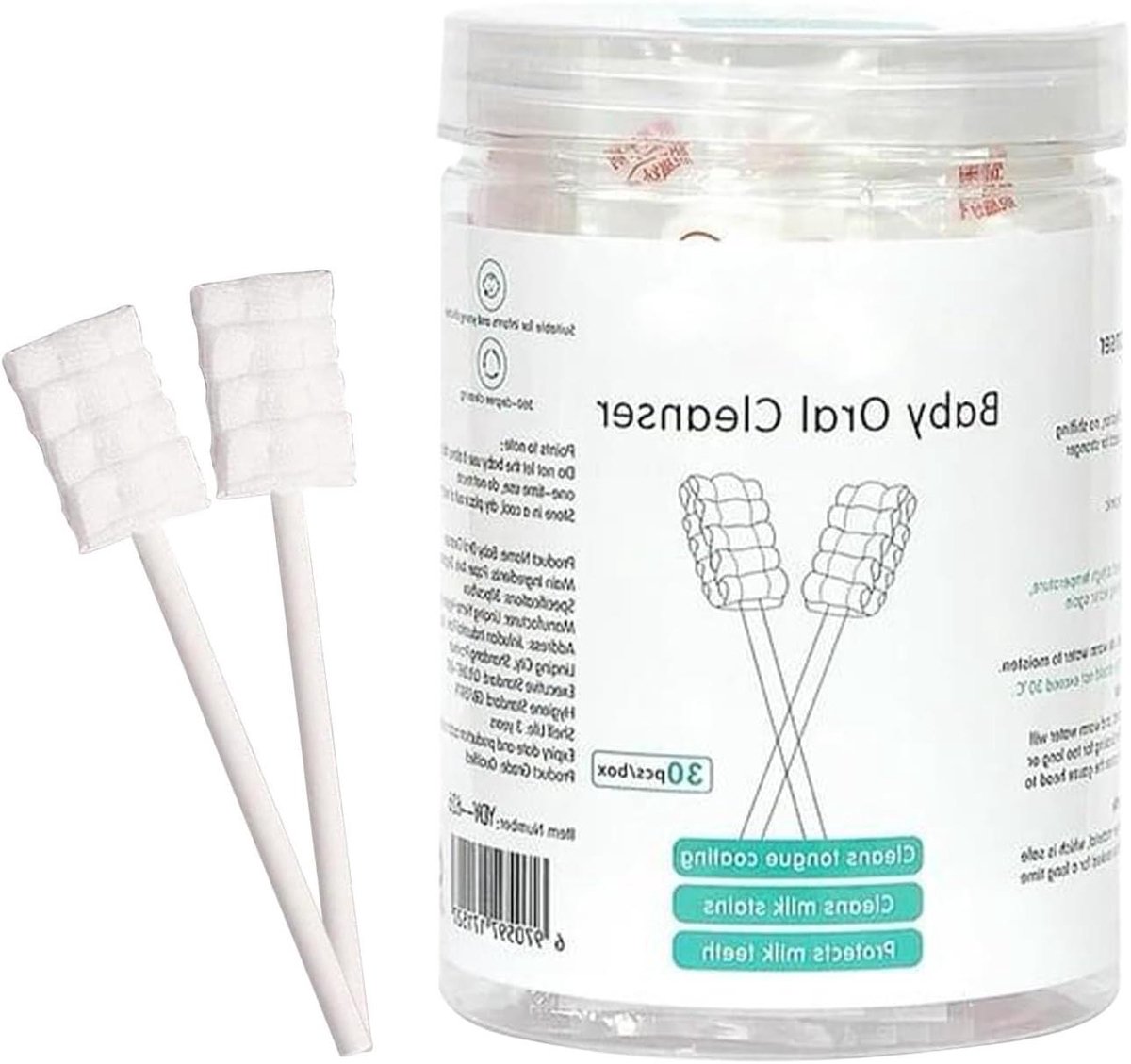 Baby tongreiniger - Babytandenborstel doekjes - Hygiënische mondverzorging - Robuuste dubbele stiksels - 30 stuks - Wit