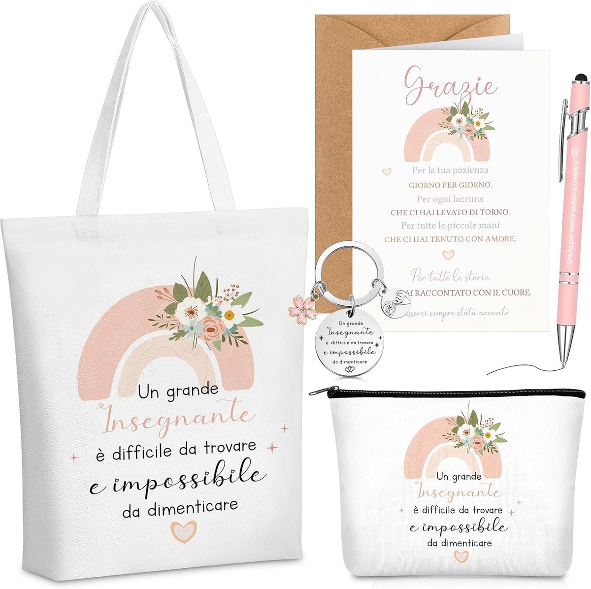 Tenare Bedankcadeau Voor de Leerkracht 1 Canvas Draagtas 1 Make-Uptasje 1 Balpen 1 Sleutelhangertje 1 Kaart Met - ShopVlot