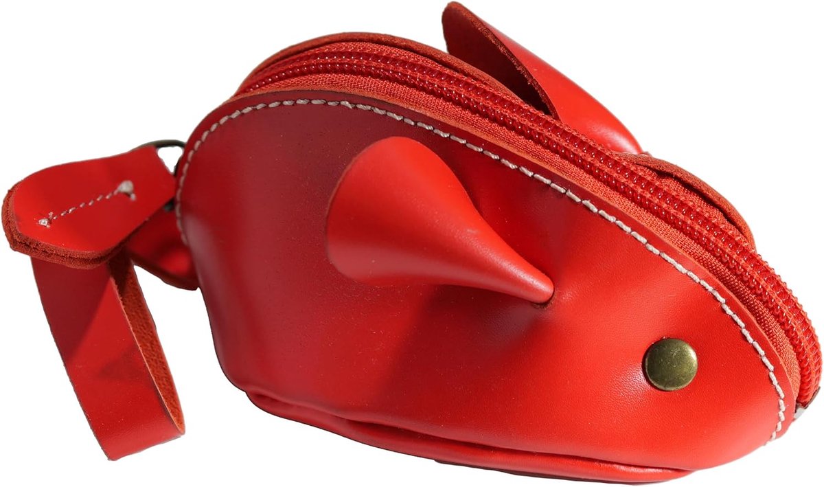 Small Leather Mouse Wallet - Keychain Wallet Purse Small Wallet, Red, Casual - ShopVlot