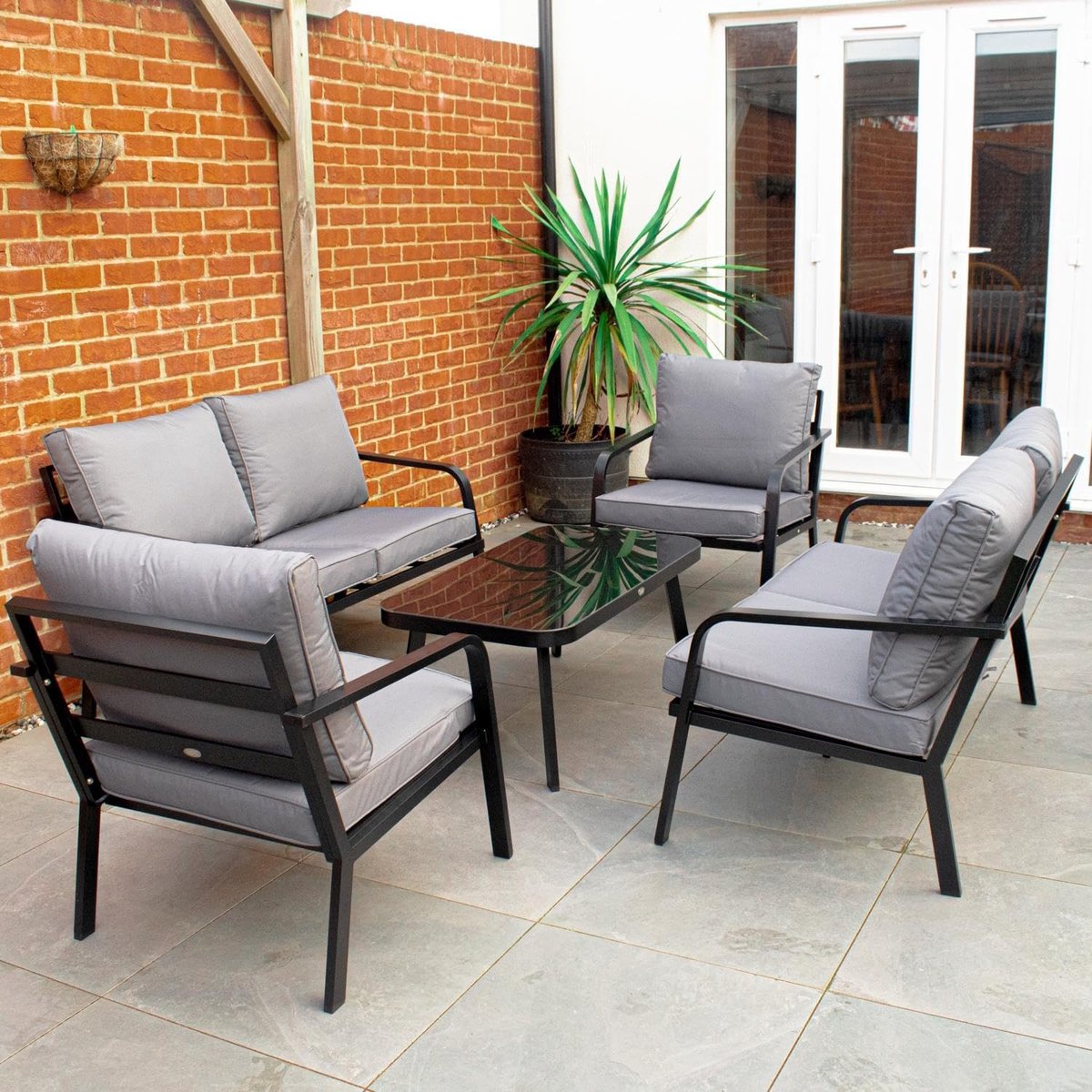 BPS® The Camelford tuinmeubelset - Tuinmeubelset - Waterafstotend - Gehard glas - 5-delige set - ShopVlot