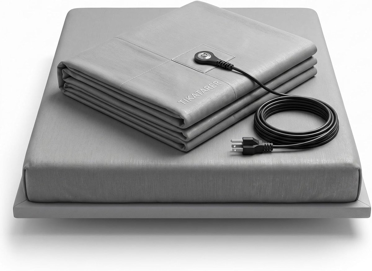 26.8x52in Grey Grounding Sheet, Organic Cotton Conductive Bedding, Silver Fibres, With Grounding Cord For Improved - ShopVlot