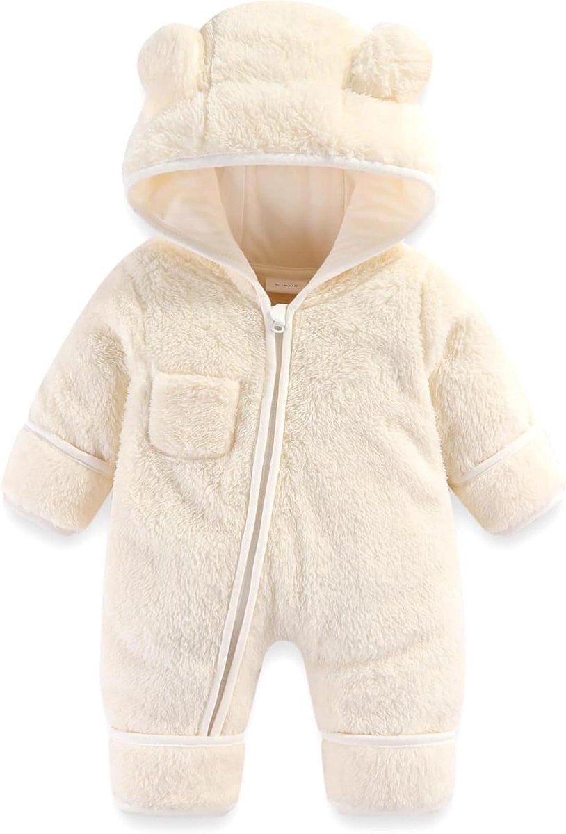 Baby Jumpsuit - Baby Snowsuit Newborn Playsuit - Baby Warm Houden - Met Geïntegreerde Wanten - 220 g - Beige