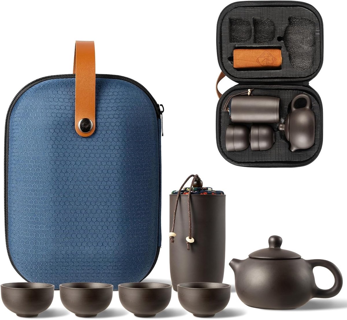 Chinese theeservies, Gongfu Kung Fu-theeservies, draagbaar alles-in-één geschenkzakje voor op reis, thuis, cadeau, kantoor en buiten