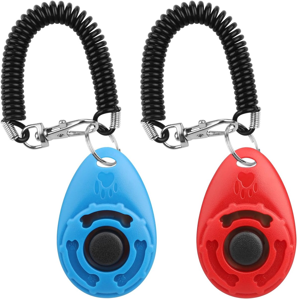 Hondenclicker, trainingsclicker met grote knop en polsband, professionele clickertrainingsset voor hondentraining en hondentraining, voor hond, kat, paard (2 stuks, blauw + rood) |