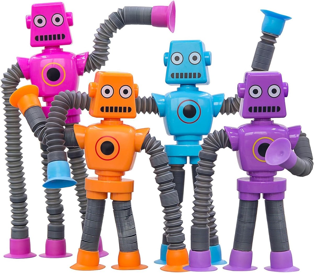 4 stuks telescopische robot zuigspeelgoed voor kinderen met zuignap, plastic speelgoed telescopisch robot, decompressie speelgoed voor kinderen volwassenen