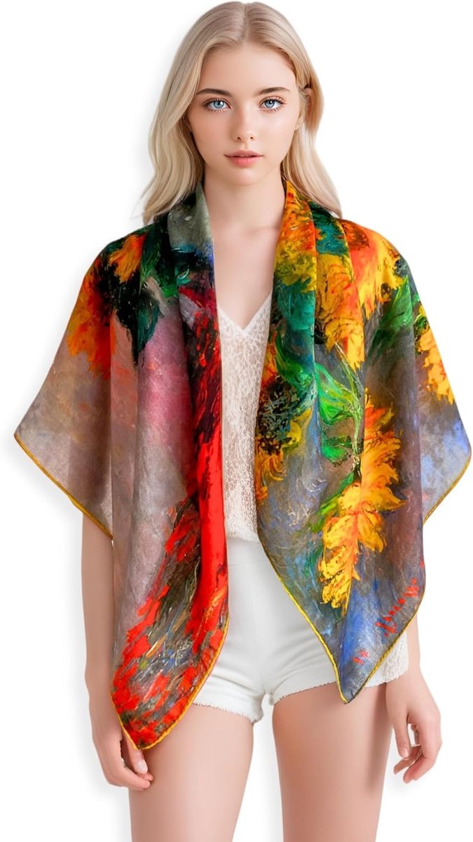 Dames Pashmina sjaal van kasjmier 90x90 cm vierkant artistiek design ultralicht elegant cadeau