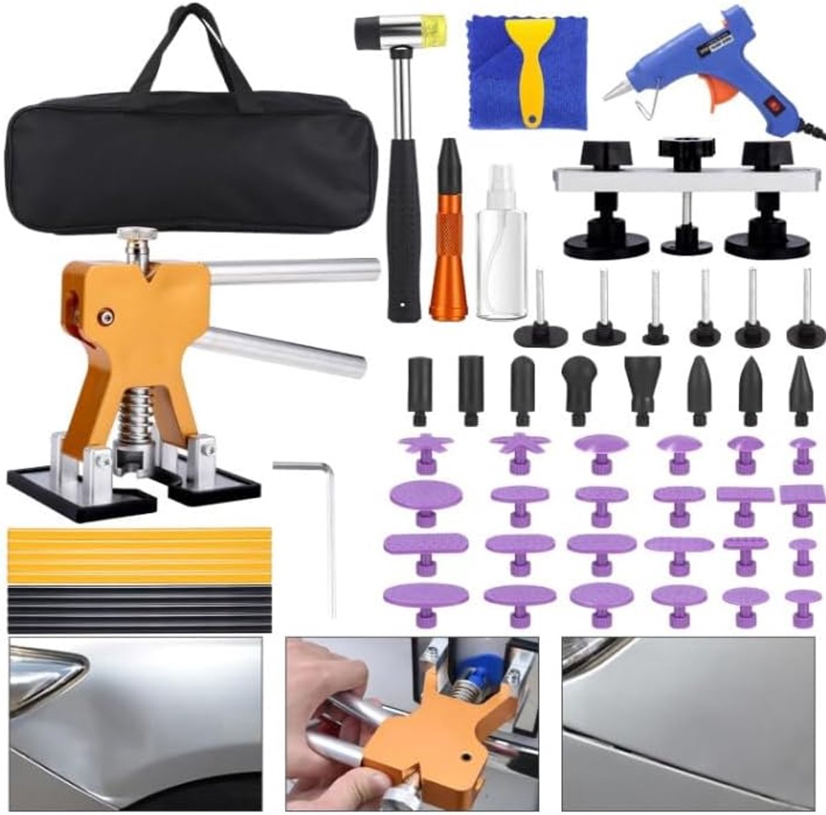 Reparatie van deuken autokit, uitdeukgereedschap voor carrosserie, lijmpistool, reparatieset voor grote, middelgrote en kleine deuken