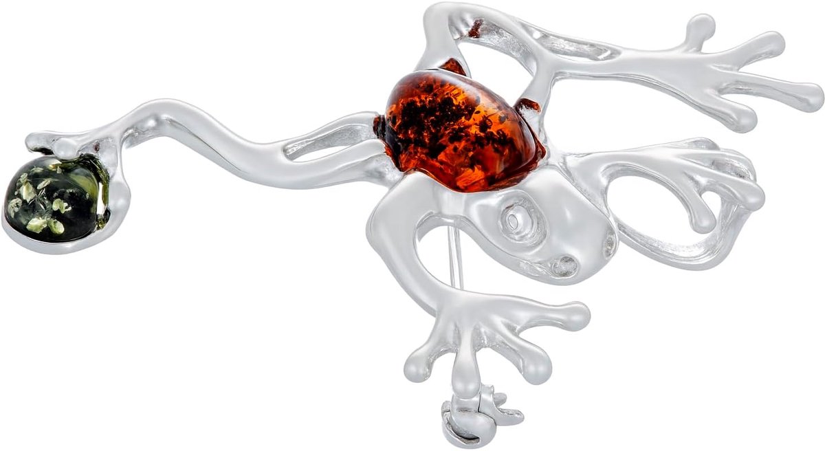 broche Kikker met barnsteen voor dames I Baltische barnsteen in twee kleuren | Sterling zilver 925 | Cadeau voor vrouwen, Sterling zilver, Barnsteen