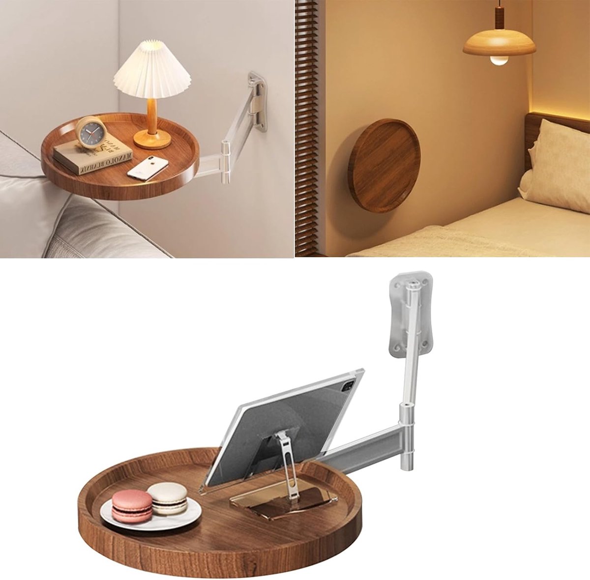 Opklapbare Muurtafel, 360° Draaibaar Opklapbaar Bureau Muurtafel, Nachtkastje Muurtafel Ruimtebesparend voor Slaapkamer, Woonkamer, Balkon (Walnoot)