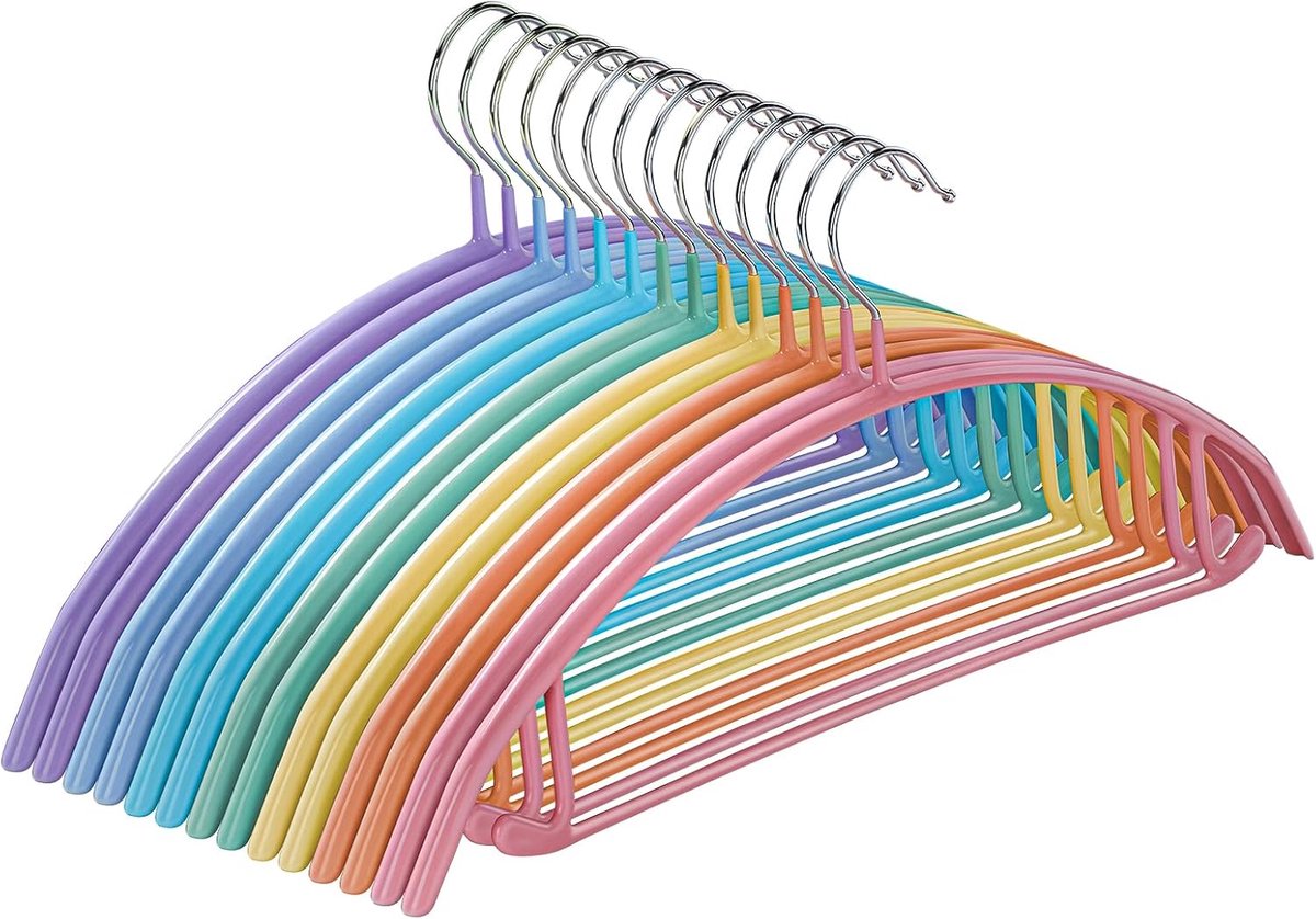 Kleerhangers, set van 14, trui-hangers zonder schoudervulling, 42 cm breed, robuuste kleerhangers voor de kledingkast, antislip metalen hanger met pvc-coating voor truien, kostuums, jurken