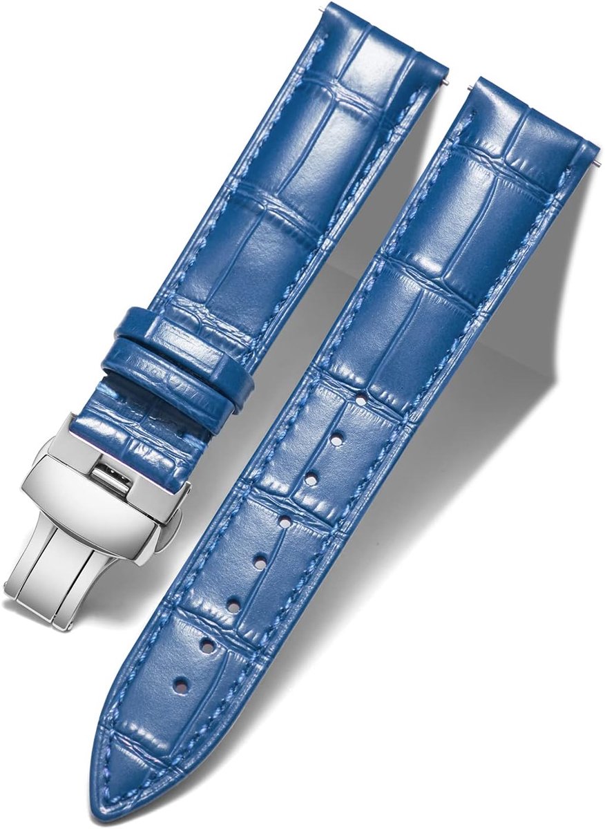 Leren Horlogeband Vervangende Heren Band voor Heren/Dames met Vlindersluiting Zilver/Goud/Roségoud 12mm-24mm 10 Kleuren