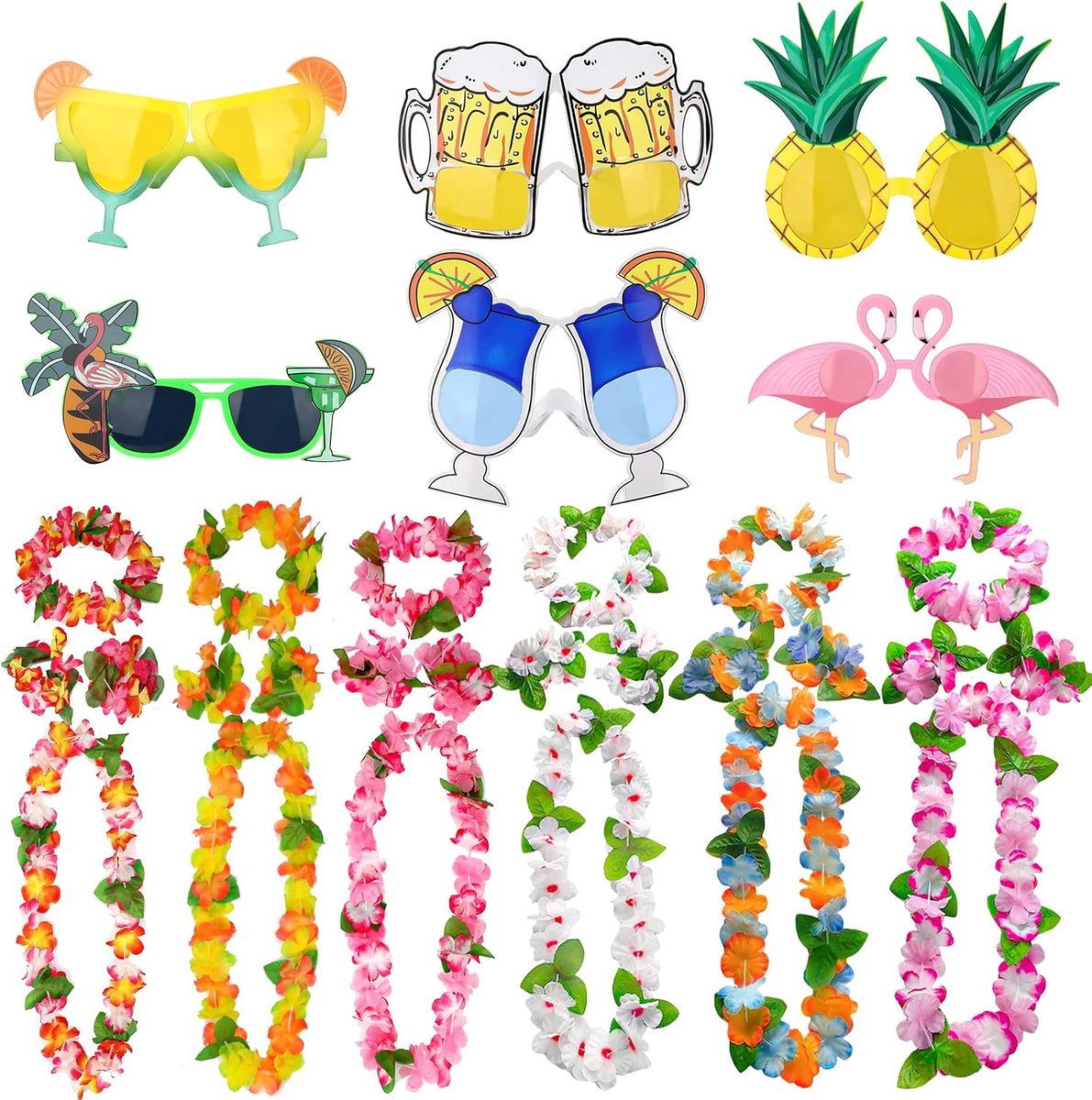 Brillen bloemenketting hoofdbanden | Tropische feestdecoratie met armbanden voor zomer, strand, zwembadfeest, Luau-feest en fotografie