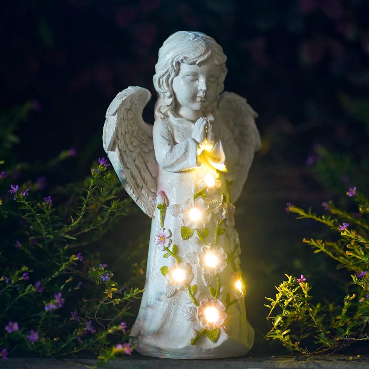 Fairy engel figuur tuindecoratie solar tuinfiguren voor buiten, met 6 led-solarlampen, waterdichte tuindecoratie van hars, cadeau voor buiten, huis, binnenplaats, terras, veranda, 24,5 cm