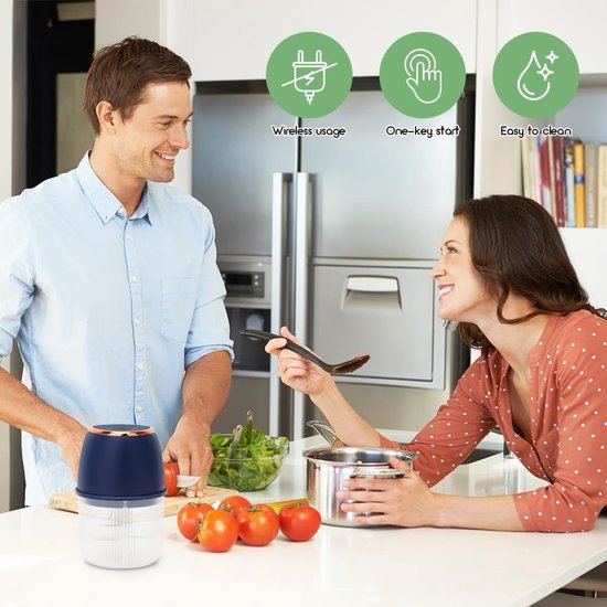 Mini-hakmolen, 350 ml, elektrische groentesnijder, uiensnijder, kleine uiensnijder voor uien, fruit, noten, vlees, knoflook, babyvoeding (donkerblauw) — afbeelding 5