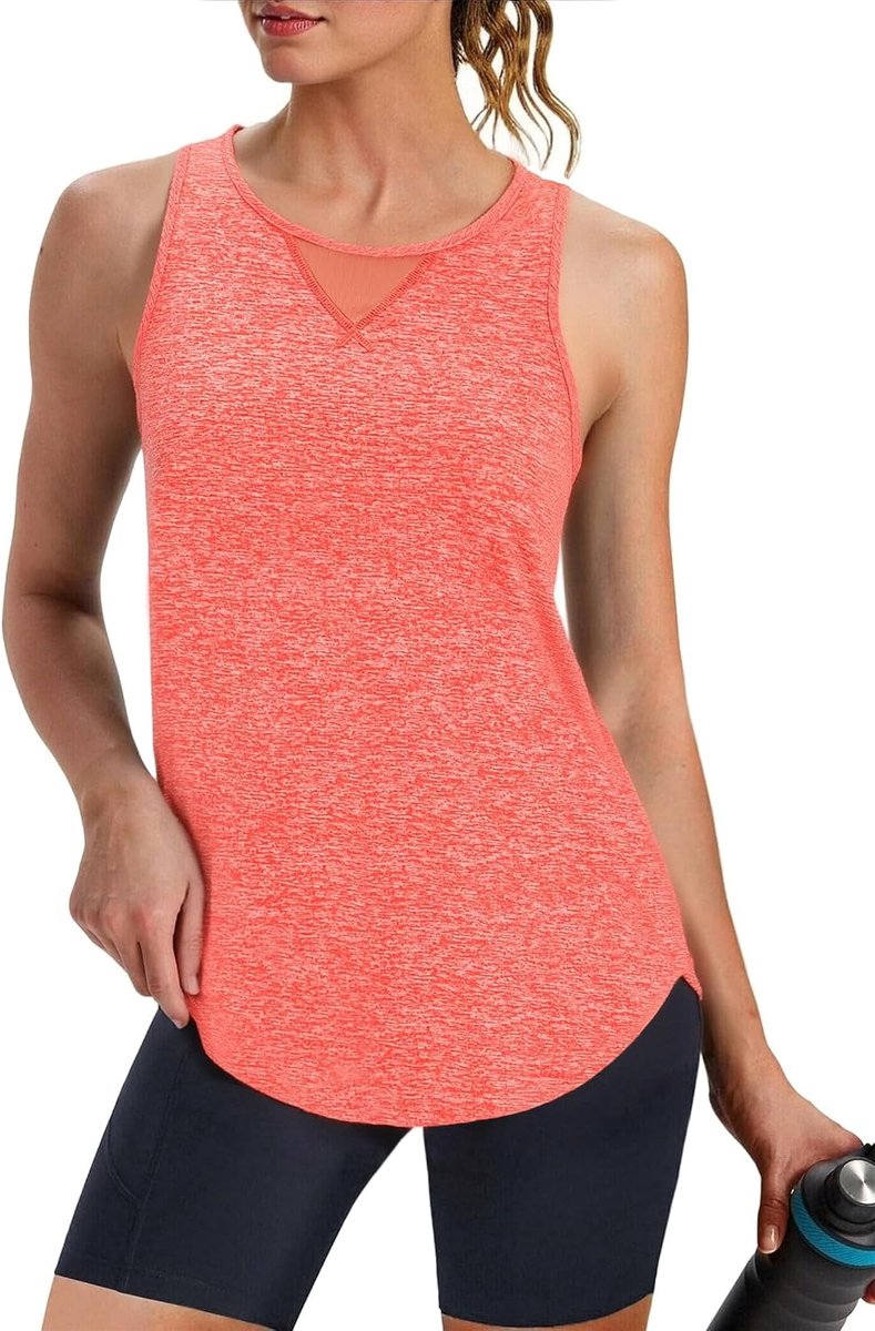 Sporttop voor dames, tanktop, zomer, mouwloos sportshirt, fitnesstop, loopshirt, wandelshirt, ademend, yoga-shirt met mesh-inzetstuk, sneldrogend, S-XXL