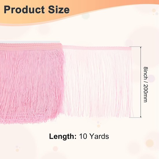 METERXITY Chainette franjes, 20 cm polyester vlecht kwastjes trim voor doe-het-zelf ambachten/Latijnse jurk/lampenkap decoratie/trouwjurk/naaien/kleding franje garen [roze] — afbeelding 2
