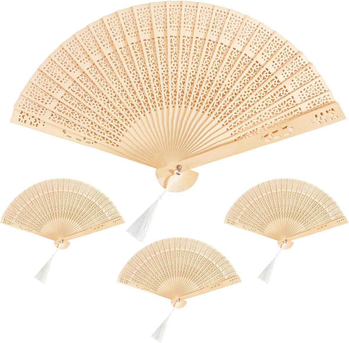 Handwaaiers, bamboe, bruiloftswaaiers, decoratie, vouwwaaiers, opvouwbare waaiers, handwaaiers, Chinese waaiers met kwasten, voor mannen en vrouwen, 4 stuks