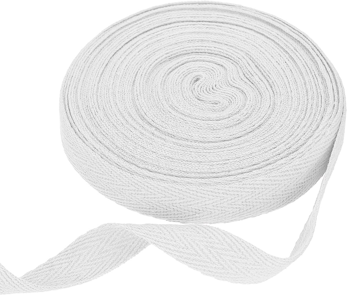 Katoenen band met visgraatpatroon, 15 mm x 10 m, katoenen band, biasband voor doe-het-zelf handwerk, naaien, geschenkverpakking, handvat, stoffen tas, knutselen, wit