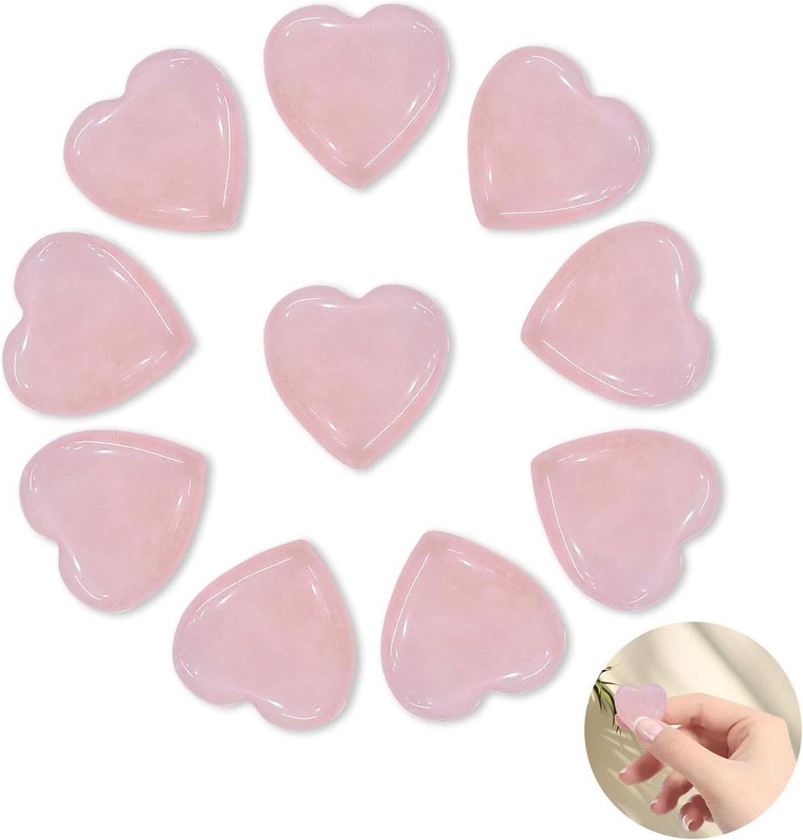 10 stuks rozenkwarts kristallen set, 2 cm roze helende kristallen, hartvormige liefde edelstenen, natuur spirituele energie geschenken voor vrouwen Reiki waarzeggerij balanceren yoga meditatie