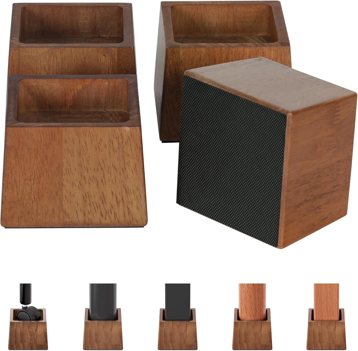 Bedverhogers 7 cm (binnenste 2 inch H), meubelverhogers ondersteunen tot 2200 lbs Heavy Duty voor sofa, bureau, bank, tafel, 4 stuks tafelpoten ondersteuning met antislip rubberen pad
