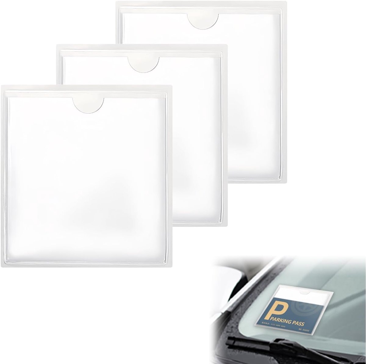 3 stuks parkeervergunninghouder voor autoruiten, zelfklevende autovergunninghouders, universele belastingschijf en badgehouder voor auto, bestelwagen, caravan - doorzichtige PVC-kaarthouder