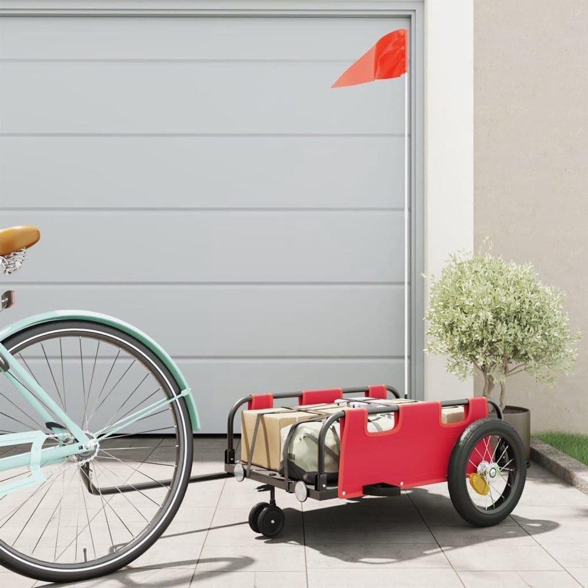 Fietskar - Transportkar Aanhanger - Bagage Vervoeren - Stevige Stalen Frame - 123 x 52.5 x 33 cm - Rood