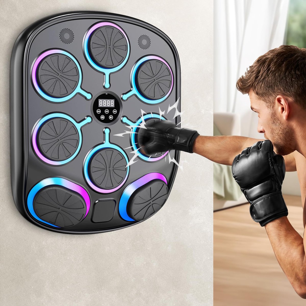 SnelShoppen - Muziekboksmachine voor Volwassenen, Elektronische Bluetooth Boksmachine met Bokshandschoenen, 11 Instelbare Snelheden en Telmodus (Zwart
