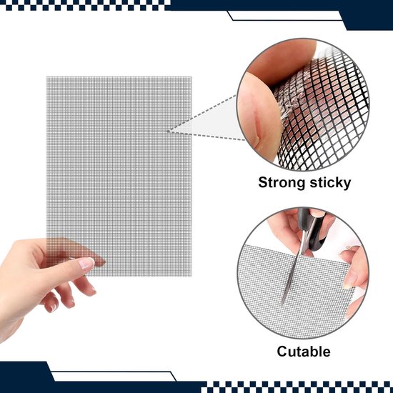 Reparatieset Vliegenhor - Hor reparatie tape - Insecten buiten houden - Zelfklevend glasvezel - 6 stuks 18x13 cm - Grijs — afbeelding 4
