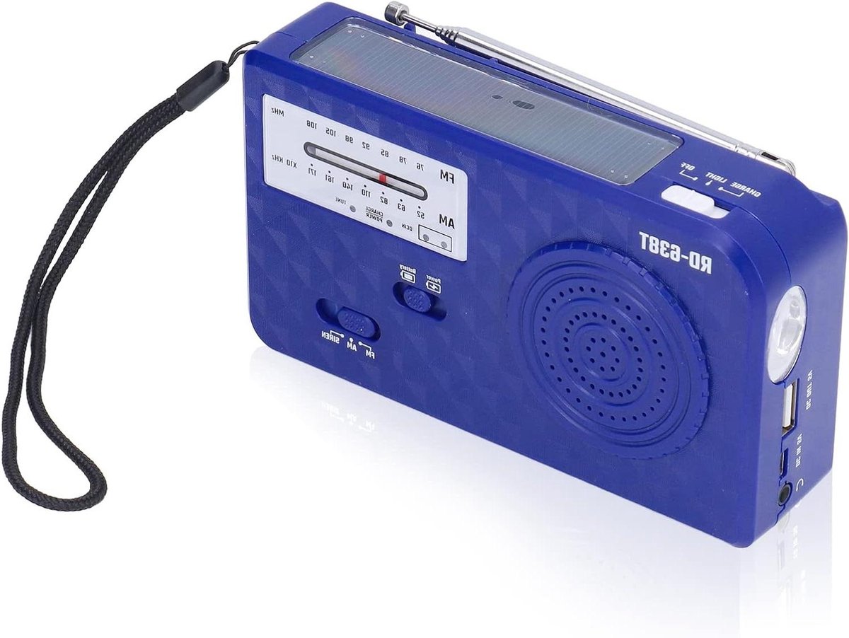Zonne-radio - Noodradio Handslinger - Buitenactiviteiten - 3 Oplaadmethoden - 16 x 9 x 6 cm - Blauw