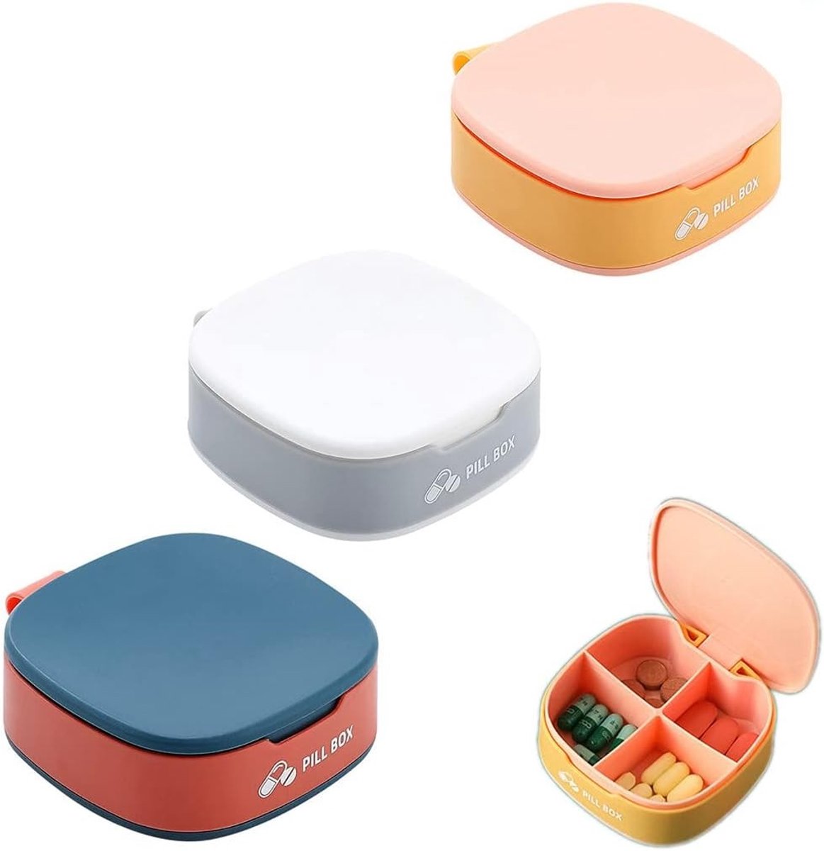 Draagbare Mini Medicijn Doos met 4 Compartimenten - Ideaal voor Reizen en Dagelijks Gebruik, Handig en Compact